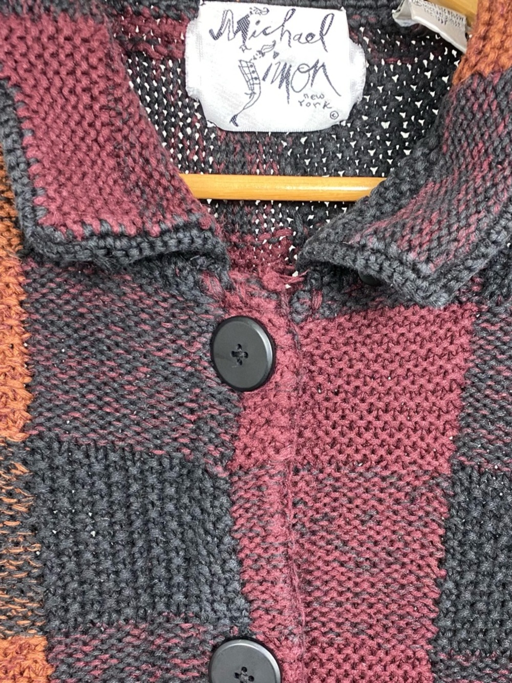 Michael Simon Patchwork Knit Button-Up Cardigan Earth Tone Button-Up Sweater - Picture 7 of 13